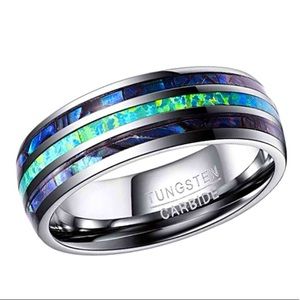 8mm Men's Tungsten Carbide Green/Blue Opal Inlay Wedding ring band